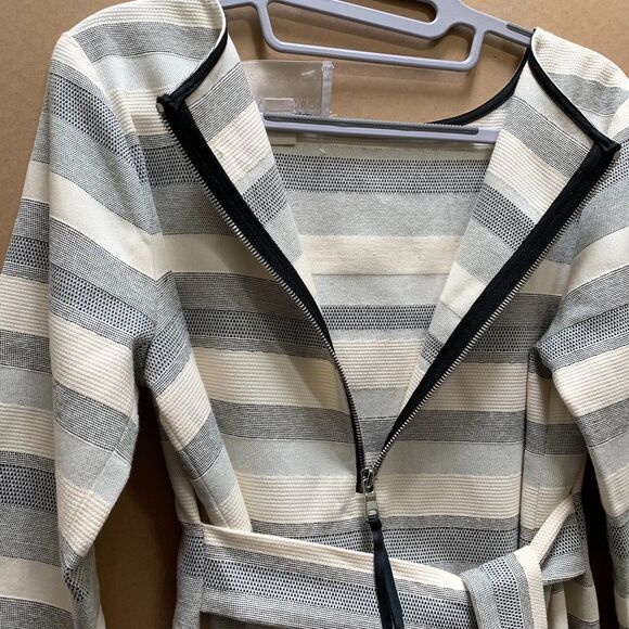 MORGAN CARPER Gray & White Stripe Woven Jacquard Shift Dress w/Pockets Sz SML - Picture 12 of 13